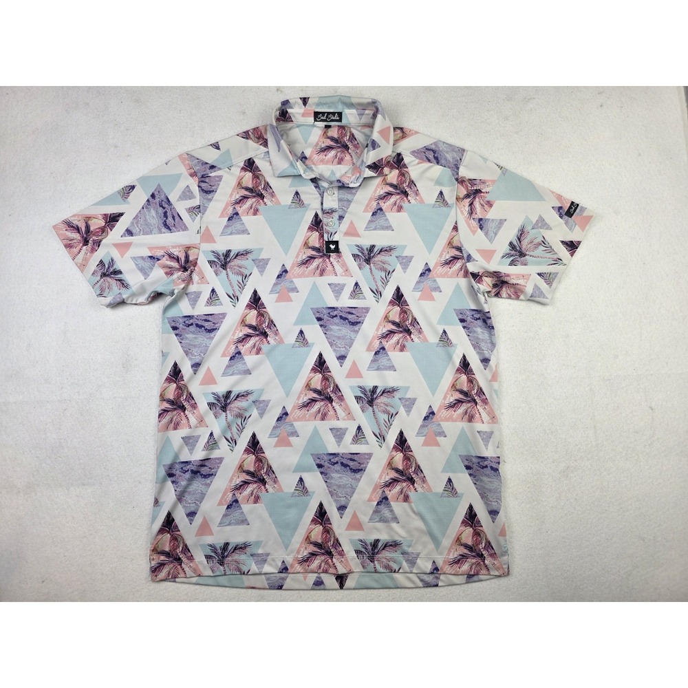 Bad Birdie Golf Polo Shirt Large Tropical Palm Tree Colorful AOP All Over Print
